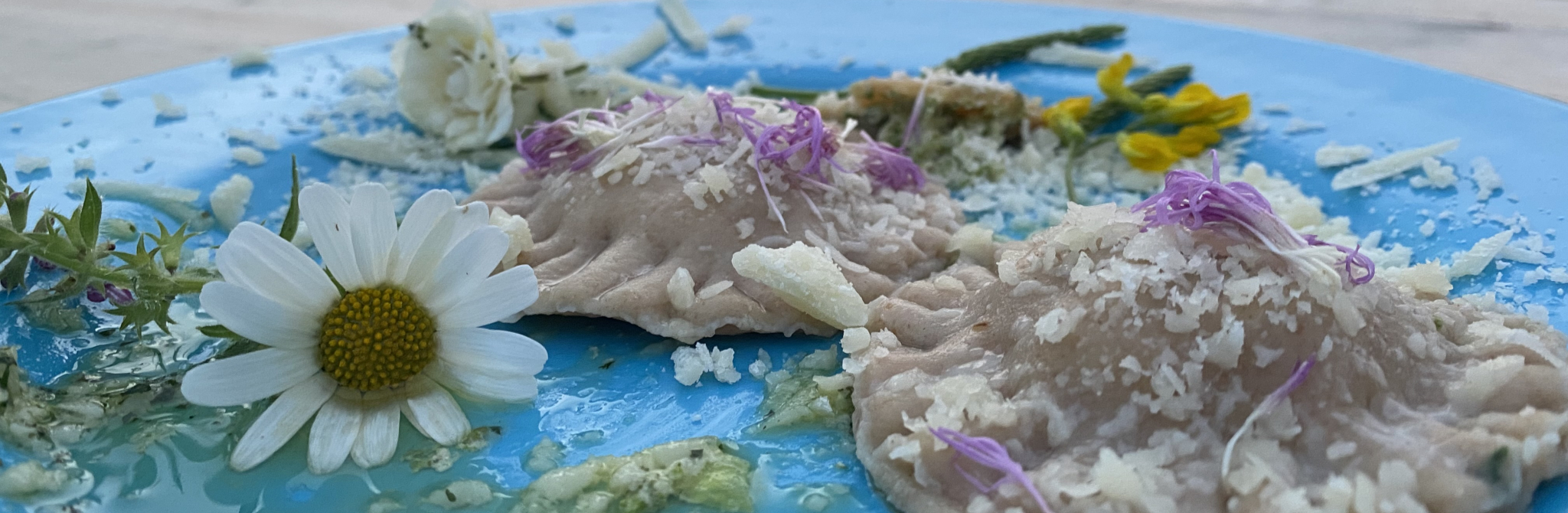 Kochen mit Wildkräutern: wildgefüllte Ravioli mit Blüten